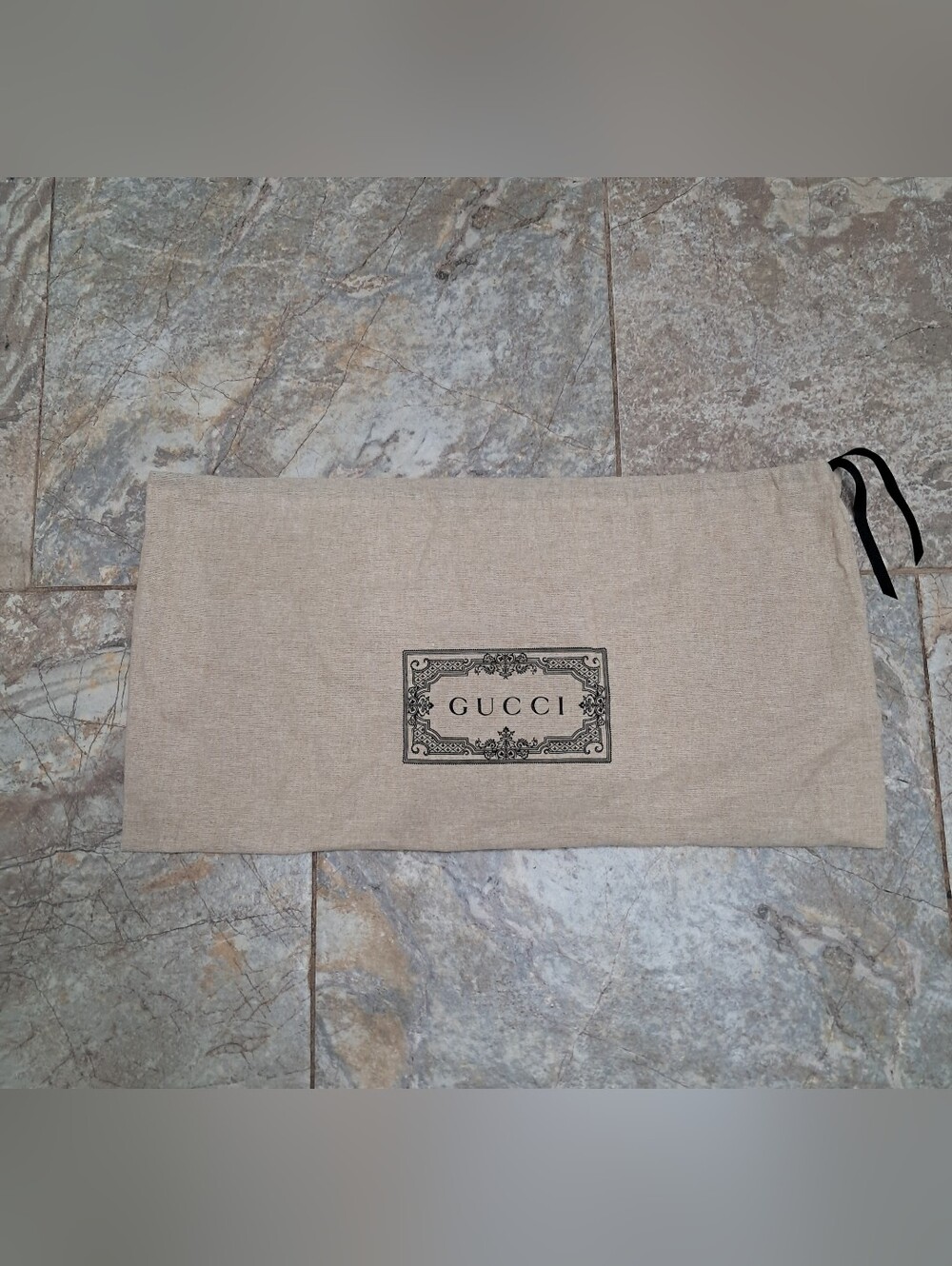 Gucci Dust Bag Large Beige Black Logo Drawstring Closure Designer Luxury